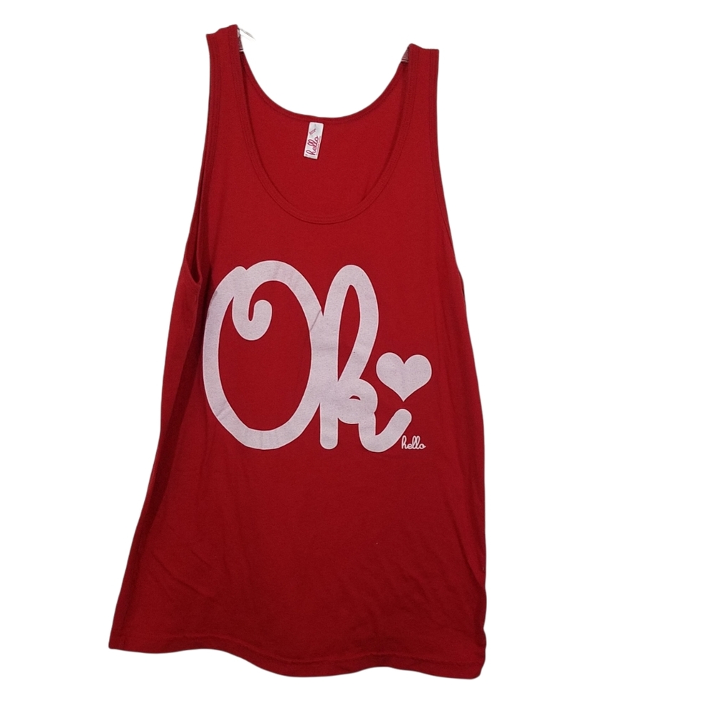 Graphic tank/tee Hello..red with white wording lrg